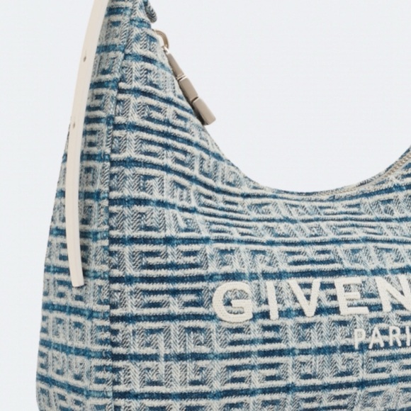 Givenchy 4G Logo Small Moon Cut Out Hobo Tote Handbag Denim Blue Shoulder Purse - Picture 10 of 17